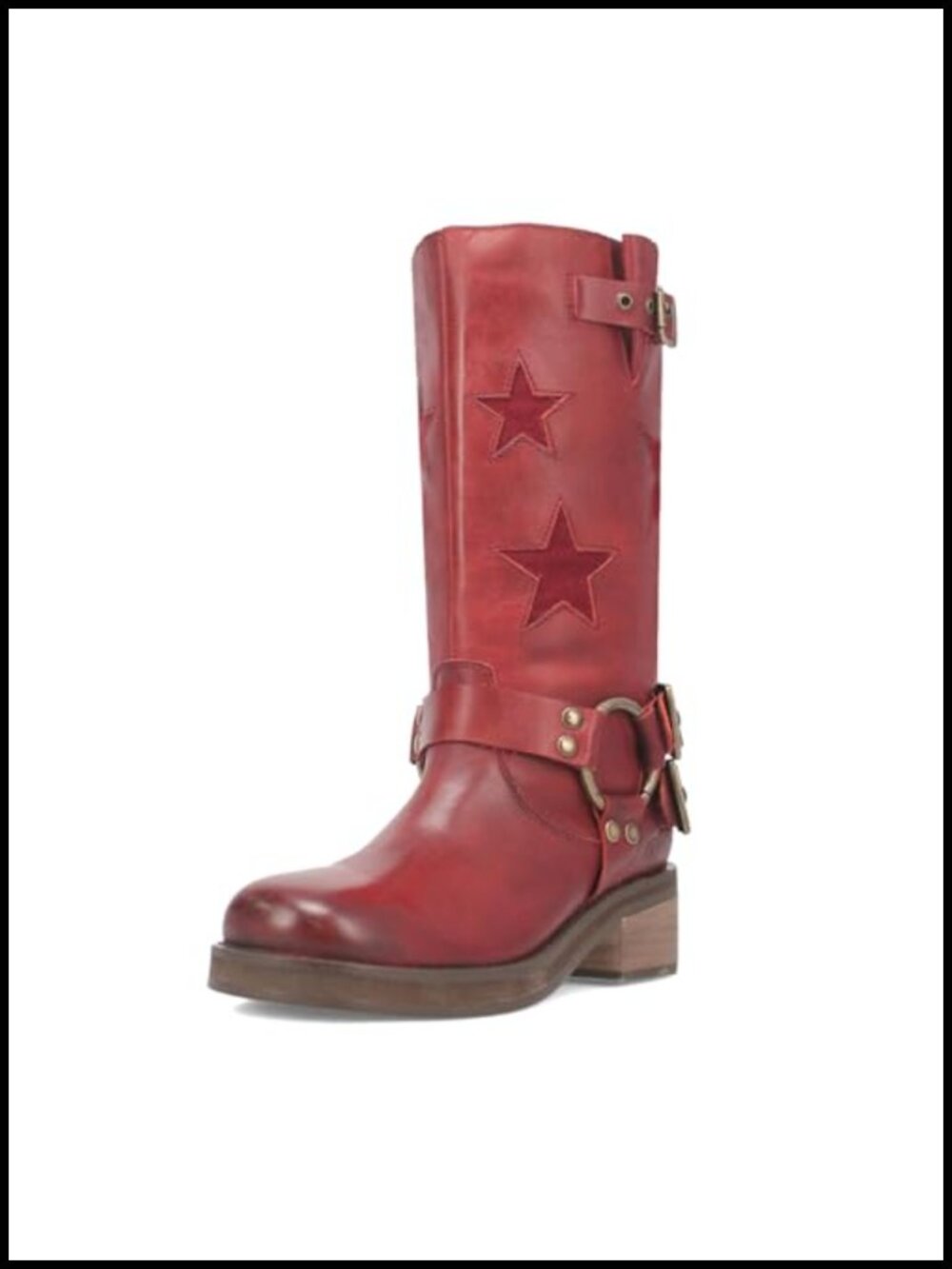 Women's Buckle Biker Knee High Boots Square Toe Chunky Heel Moto Mid Calf Boots